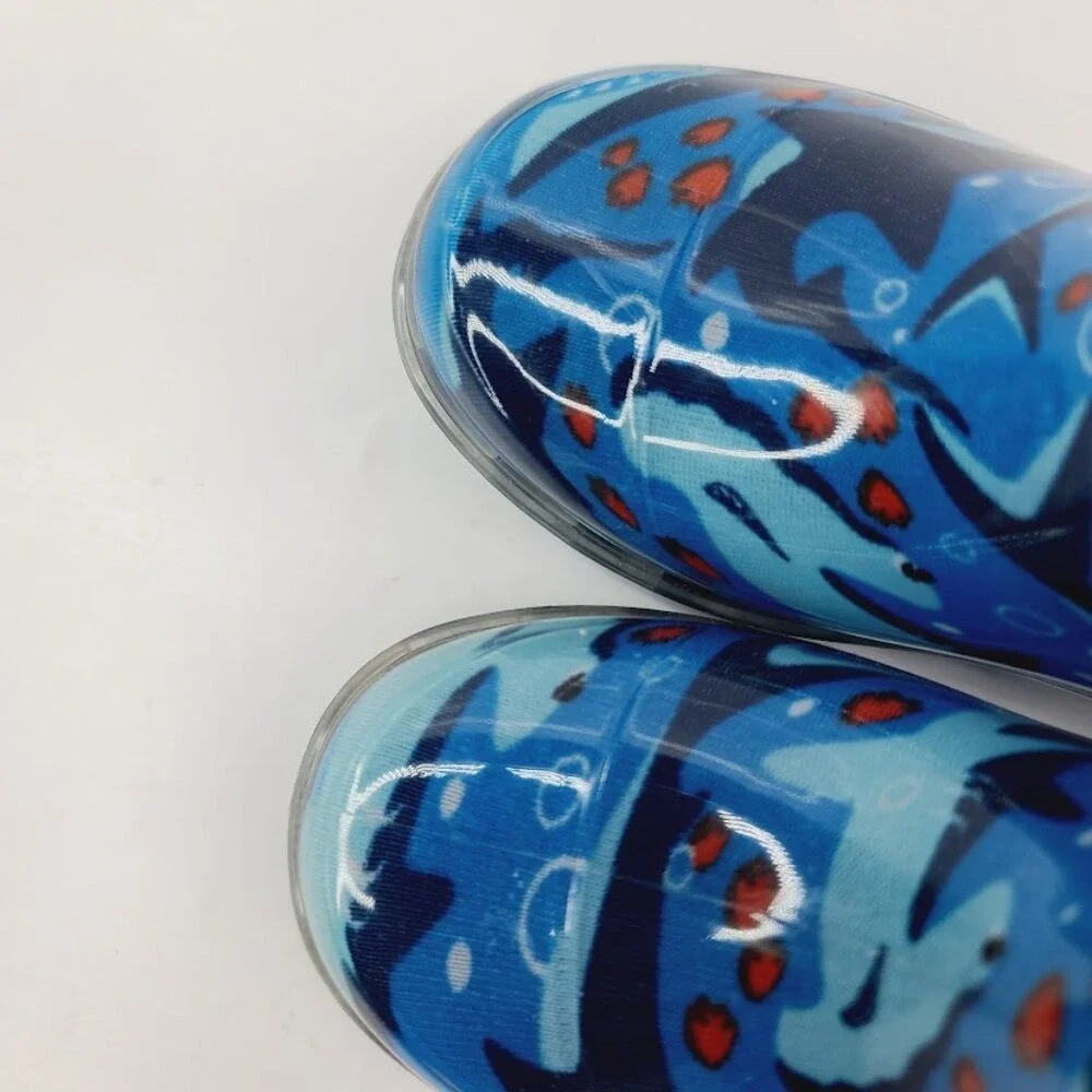 Western Chief Boy‎ Blue Shark Chase Lighting Rubber Handle Pull On Rain Boots 6